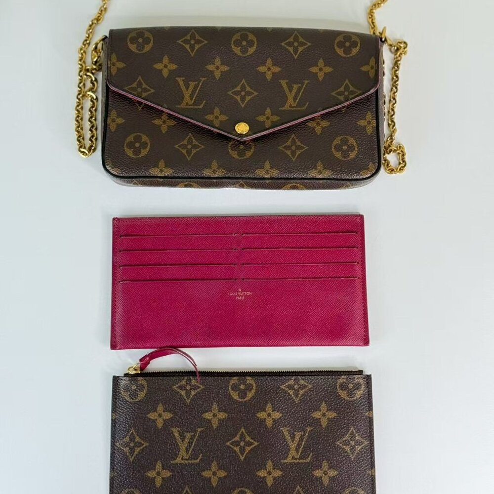 Louis Vuitton Monogram Canvas Felicie Shoulder Bag Crossbody with Gold Chains - Picture 2 of 9